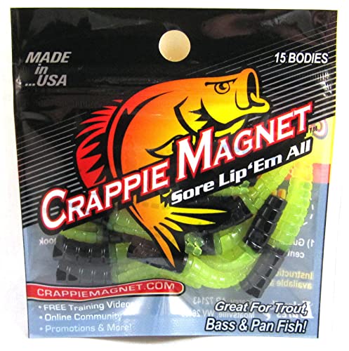 Crappie Magnet Soft Plastic Lure Body Pack - 15 Pieces Black/Chartreuse