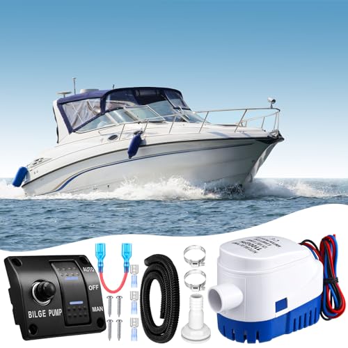 Saysurey 1100GPH Automatic Boat Bilge Pump 12V/24V with 3-Way Switch & Installation Kit