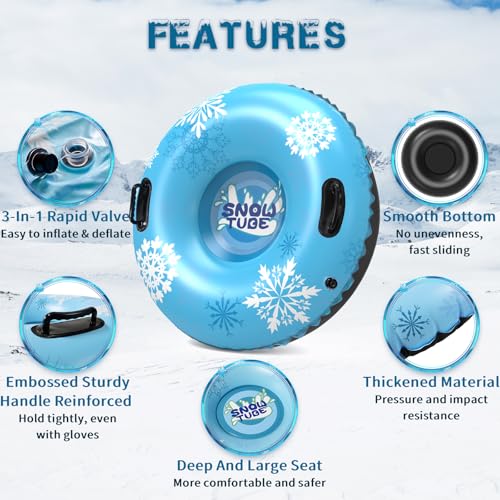 36in Snow Tubes - 4 Pack Heavy Duty Sleds for Kids & Adults