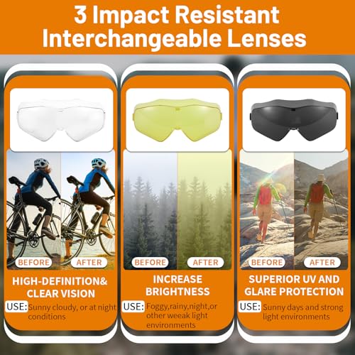 Copkim Black Airsoft Goggles Over Glasses with 3 Interchangeable Lenses, ANSI Z87.1