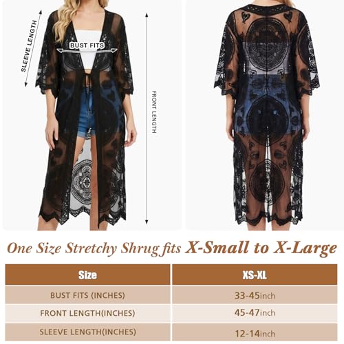 Black Lace Kimono Cardigan for Women - Funnysoft, Size 1