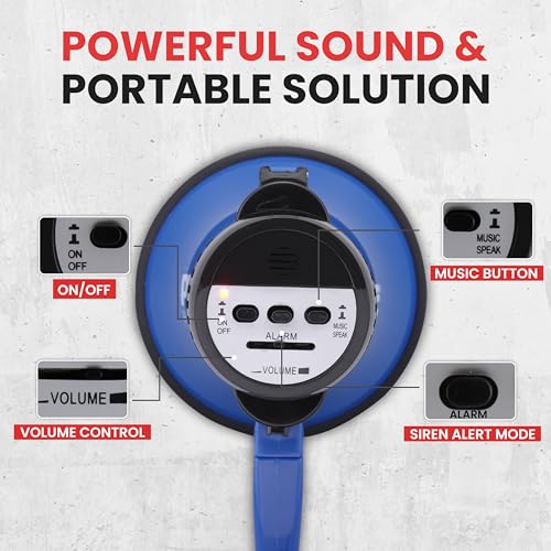 Pyle Blue Compact 30W Battery Megaphone with Siren, 1200 Yards Range, Foldable Handle
