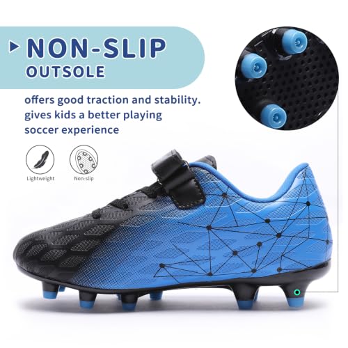 Hanani Kids Boys Girls Soccer Cleats 13 Little Kid Black Blue FG/AG Indoor Outdoor Training Shoes