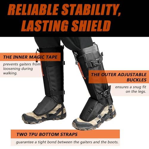Snake Gaiters for Hunting - Black Adjustable Snake Bite Protection