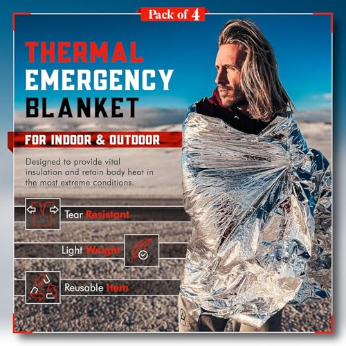 Emergency Mylar Thermal Blanket - 4 Pack Silver
