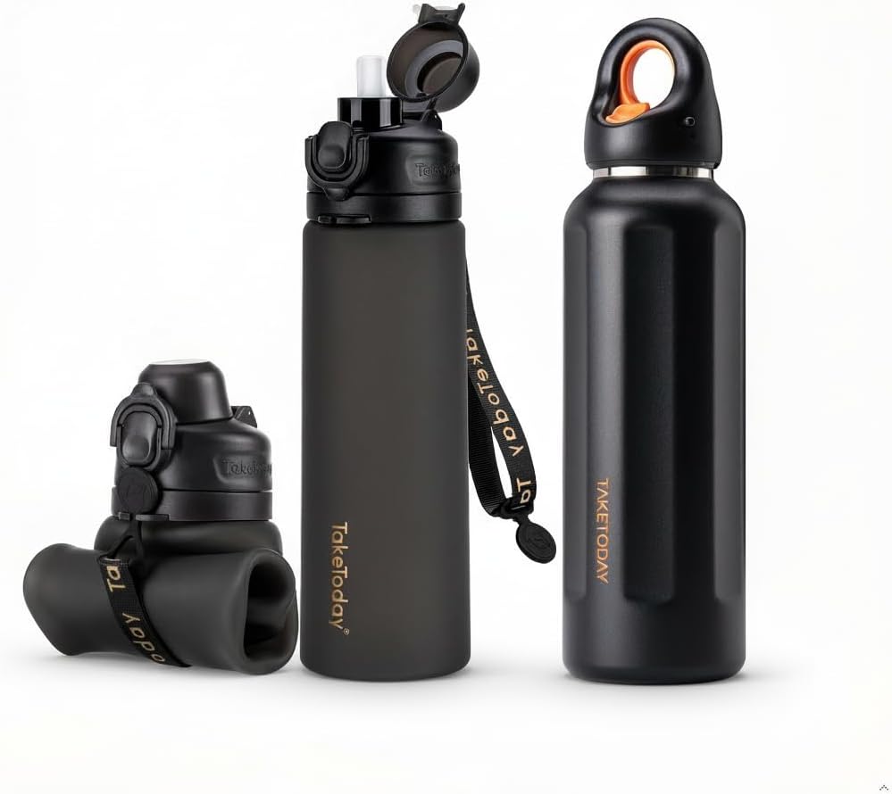 TakeToday Travel Water Bottle - Collapsible & Insulated Design for On-the-Go Hydration