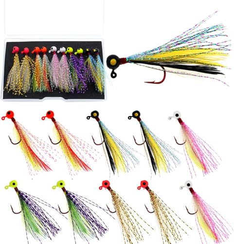 10pcs Crappie Jig Heads Fishing Lures with Feather
