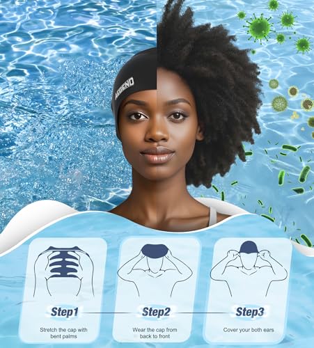Long Hair Swim Cap - Durable Silicone Swim Hat for Women & Men - 1 Pack - Black