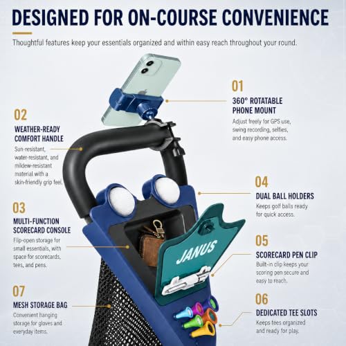 3-Wheel Golf Push Cart with 360° Phone Holder - Black