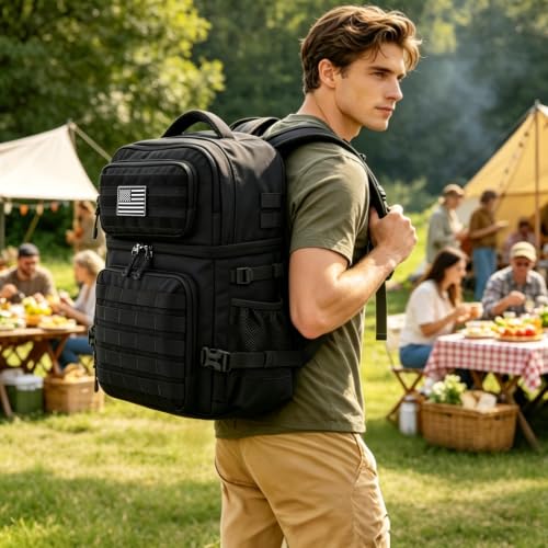 VOGSHOW Black Tactical Cooler Backpack 45 Can Insulated Leak-Proof Double Deck