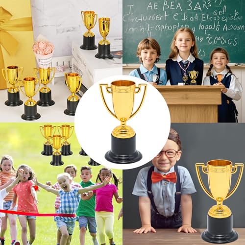 Mini Trophy Cups Set - 6 Pcs Gold 4-Inch Plastic Awards for Parties