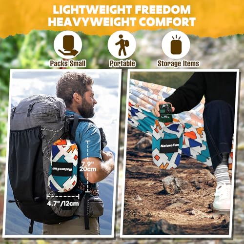 NATUREFUN Colorful Geometry Travel Camping Hammock 275x140cm Ultra-Light, Breathable, Quick-Drying with Carabiners & Straps