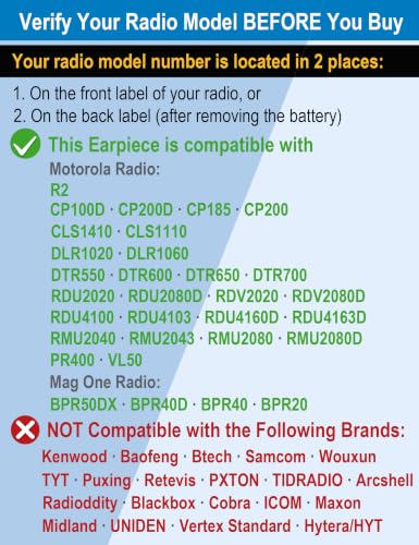 5 Pack Motorola Radio Earpieces for CP100D, CP200D, R2, DLR, CLS, DTR Series