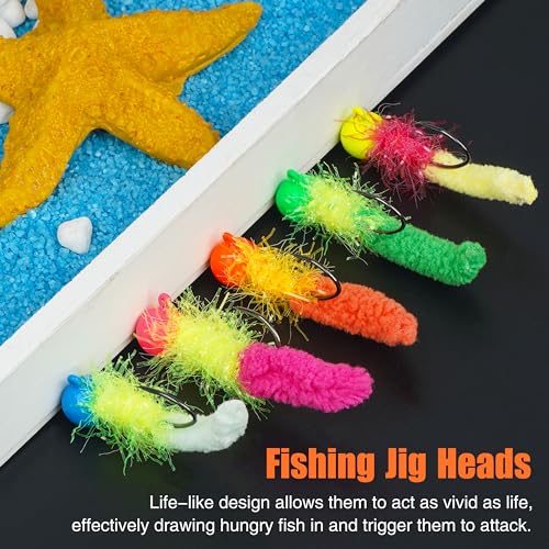 Crappie Jig Heads Fishing Lures Kit - 12pcs Pink Marabou Jigs