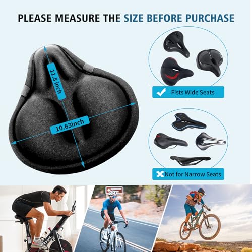 HUIOK Black Wide Gel Bike Seat Cushion for Women & Men, Fits Spin/Stationary/Cruser Bikes