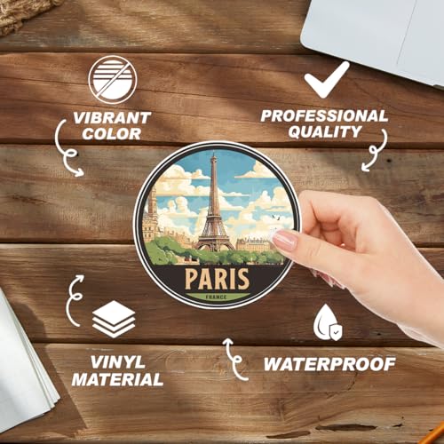 Eiffel Tower Paris Theme Vinyl Sticker Pack 4Pcs Decorative Travel Scrapbook Laptop Luggage Waterproof Decals France Aesthetic Stickers Car Bike Bedroom Bumper