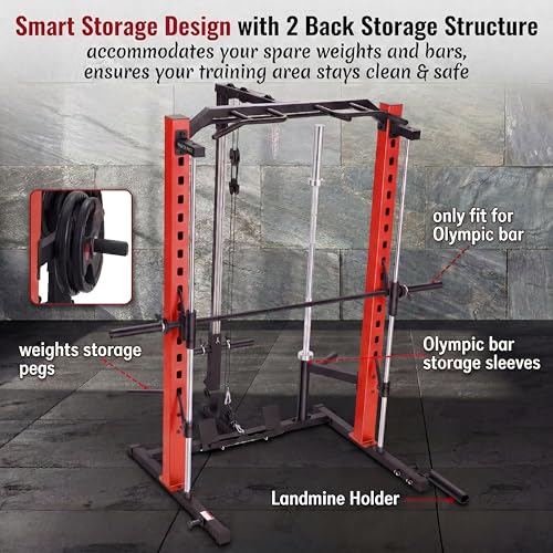 Adjustable Smith Machine with LAT Pull Down System - Vermilion