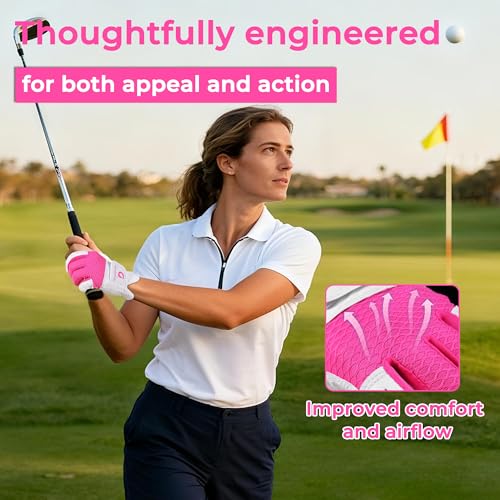 Womens Golf Gloves - Breathable Yoga Mesh Back - Full Pink - Small