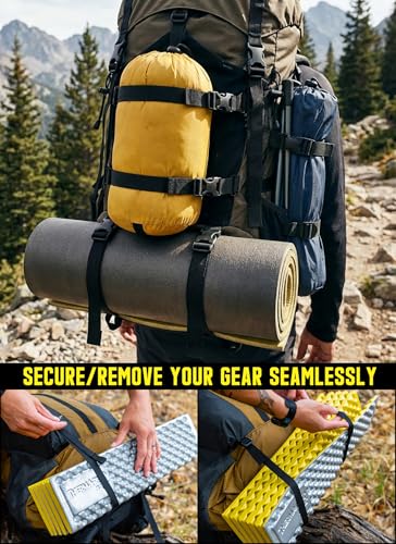 Molle Attachment Strap for Tactical Military Backpack - Adjustable, Black (2-Pack)