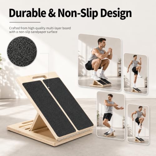 Adjustable Wooden Slant Board - 5 Incline Angles, Anti-Slip, 550 lbs Capacity