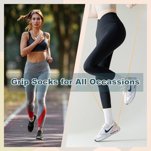 Grippy Pilates Socks for Women - 3 Pairs White Non-Slip Yoga Socks