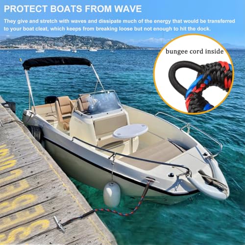Bungee Dock Lines for Boats - Pack of 2, 4ft Stretches to 5.5ft