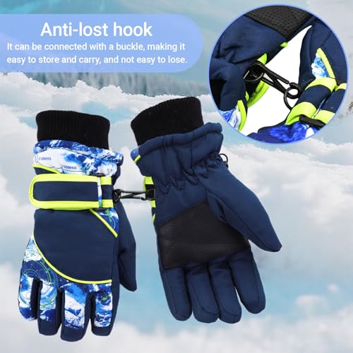 Kids Winter Ski Gloves - Windproof, Plush Lined, Black - Ages 4-7