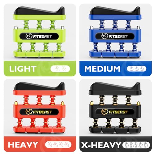Finger Strengthener 4 Piece Set - Green Blue Red Black | Hand Exerciser for Dexterity & Strength