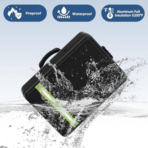 5200¢µ Fireproof Document Bag, Insulated Document Box with Lock, Important Document Organizer with Waterproof Zipper, Portable Soft Home Travel Office Safe Storage for Legal/Letter/A4 Files,Black