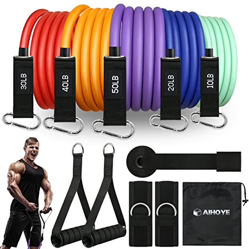 Aihoye 150LB Resistance Bands Set with Handles & Door Anchor – 11 Pcs