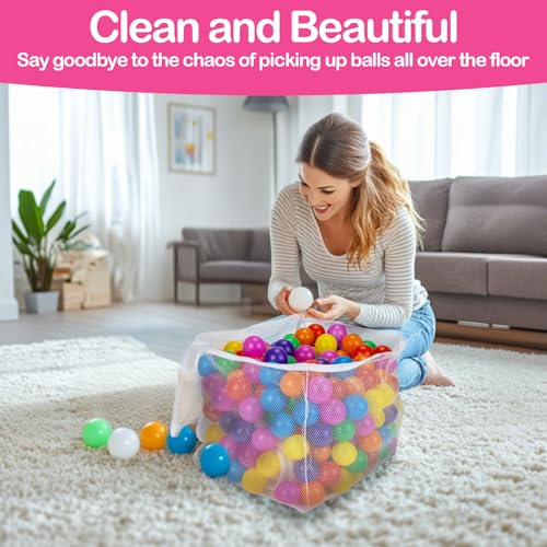 Mesh Ball Pit Ball Storage Bags - 2 Pack Organizer with Zipper