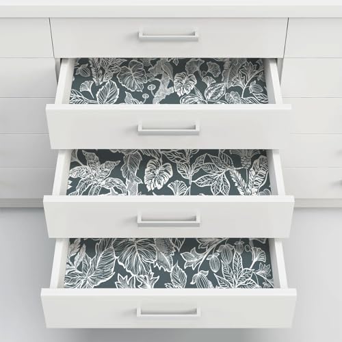 Tropical Peel and Stick Wallpaper Boho Contact Paper Cabinet Dark Blue Navy White Removable Self Adhesive Contact Paper Modern Floral Leaf Bedroom Bathroom Wallpaper Waterproof 17.3inW 78.7inL