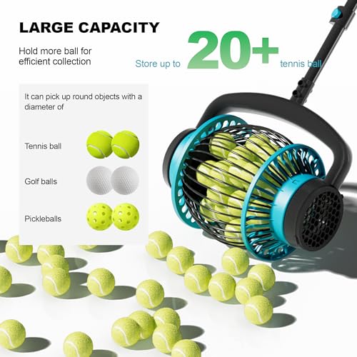 Tennis Ball Collector Roller with Adjustable Handle - Holds 20+ Balls