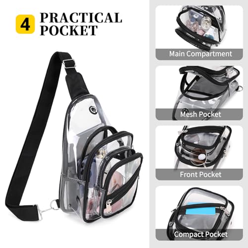 Clear Stadium Event Bag - Waterproof PVC Crossbody Fanny Pack - Black