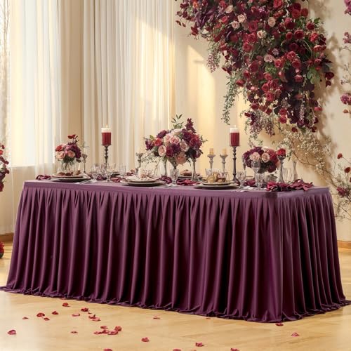 6ft Burgundy Polyester Table Skirt for Rectangle Tables - Wrinkle-Resistant Pleated Ruffle