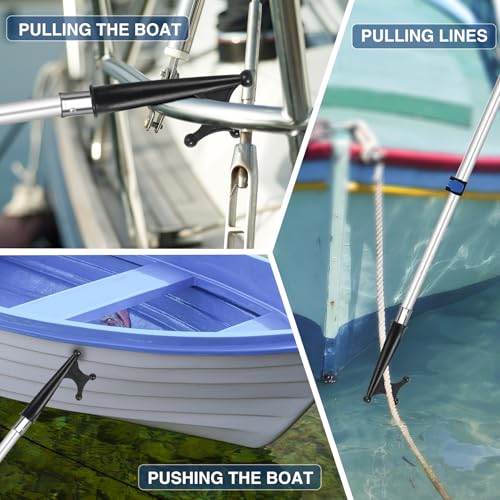 Lineslife Black 8ft Telescoping Boat Hook for Docking Floating Pole