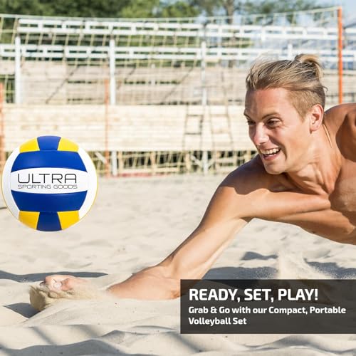 Volleyball Net Set - Portable 32x3 FT with Steel Poles, Yellow