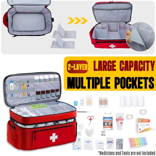 MiimGogo Red 2-Layer Large 16x9.5x7 inch First Aid Bag, Waterproof & Organized