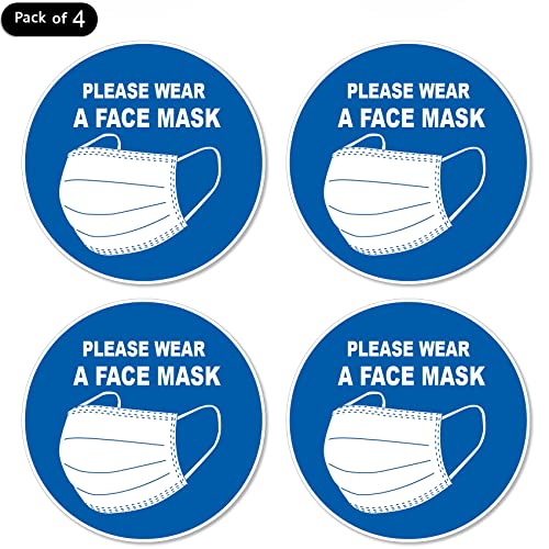 dealzEpic - Please Wear a Face Mask Sign Sticker - Self Adhesive Peel and Stick Waterproof Warning Vinyl Decal - 3.94 inches in Diameter | Pack of 4 Pcs