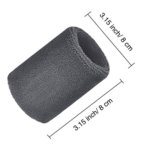 Wrist Sweatbands - Absorbent Sports Bands for Basketball, Tennis, Running - Pack of 6 - Black, White, Gray