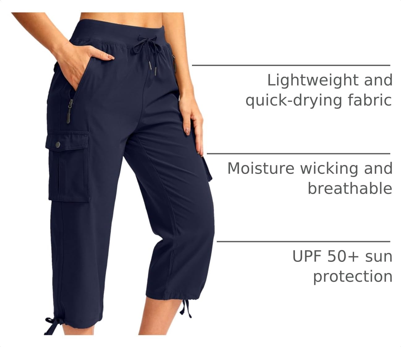 Soothfeel Women's Cargo Capris Pants with 6 Pockets Lightweight Quick Dry Travel Hiking Summer Pants for Women Casual (Navy, 4XL)