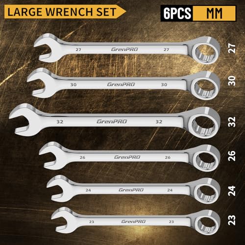 GRENPRO 7-Piece Metric Large Wrench Set with Open End & Ball End, 23-32mm