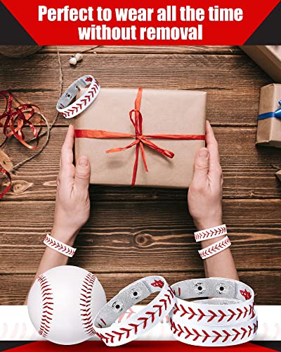 20 Pcs Genuine Leather Baseball Wristbands - Red Stitching