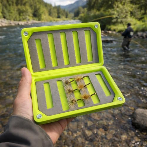 Aventik 2 Pack Green Fly Fishing Float Tackle Boxes with EVA Foam, Slim Waterproof Storage