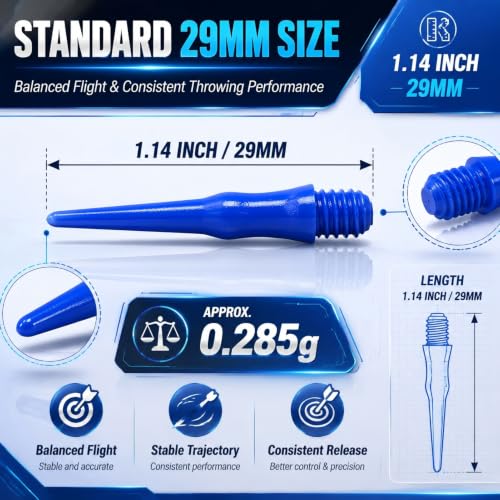 300-Pack 2BA Soft Dart Tips - Durable POM Plastic, 3 Colors