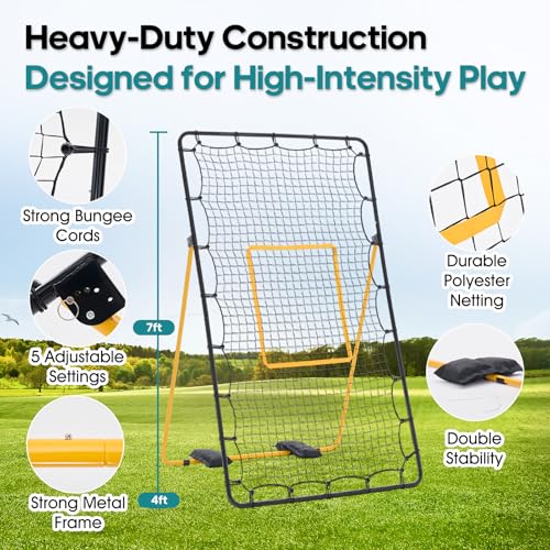 Volleyball Rebounder Net 7x4 FT - Light Yellow, 5 Adjustable Angles