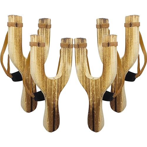 Hand-Carved Wooden Slingshots - 4 Pack Kids Outdoor Hunting & Shooting Gear