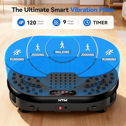 HTM Black Small Vibration Plate Exercise Machine with Remote & Resistance Bands Slot