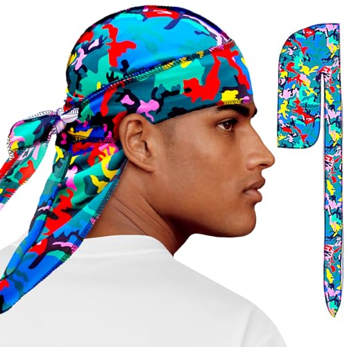 Camouflage Silky Durag for Men & Women - Aqua Camouflage