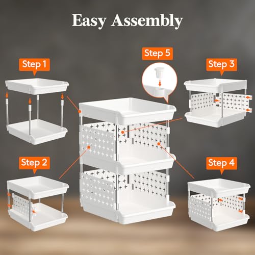 Lifewit Plastic Stackable Storage Baskets, 3 Tier Stacking Bins 13.8"D x 11.8"W x 21.3"H, Large Capacity Multi-Functional Containers Shelves for Pantry, Playroom, Kitchen and Bedroom, 1 Pack, White